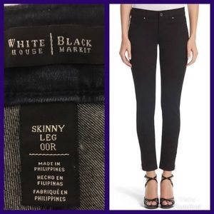 WHBM; Dark wash, skinny, ankle zip w/rhinestones